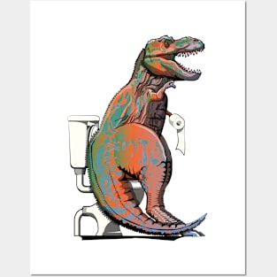 Dinosaur Trex on the Toilet Posters and Art